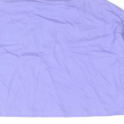 Marks and Spencer Girls Purple Cotton Cropped T-Shirt Size 7-8 Years Crew Neck Pullover - Peace Love Happiness