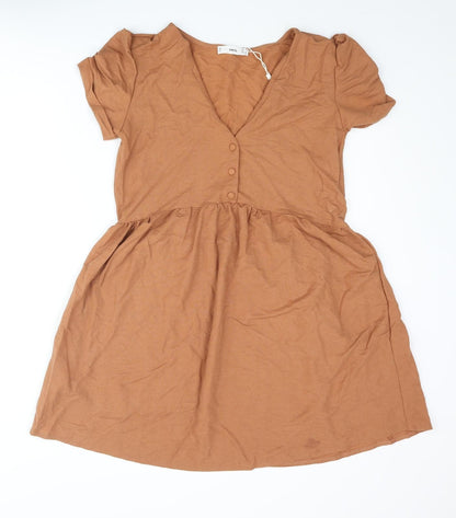 Mango Womens Brown Viscose Shift Size S V-Neck Button