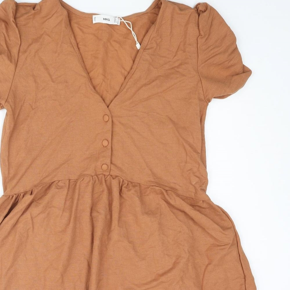Mango Womens Brown Viscose Shift Size S V-Neck Button
