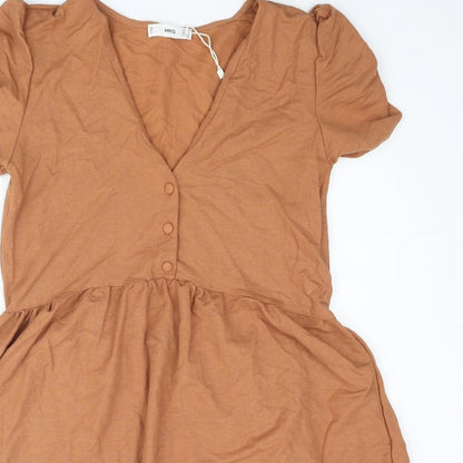 Mango Womens Brown Viscose Shift Size S V-Neck Button