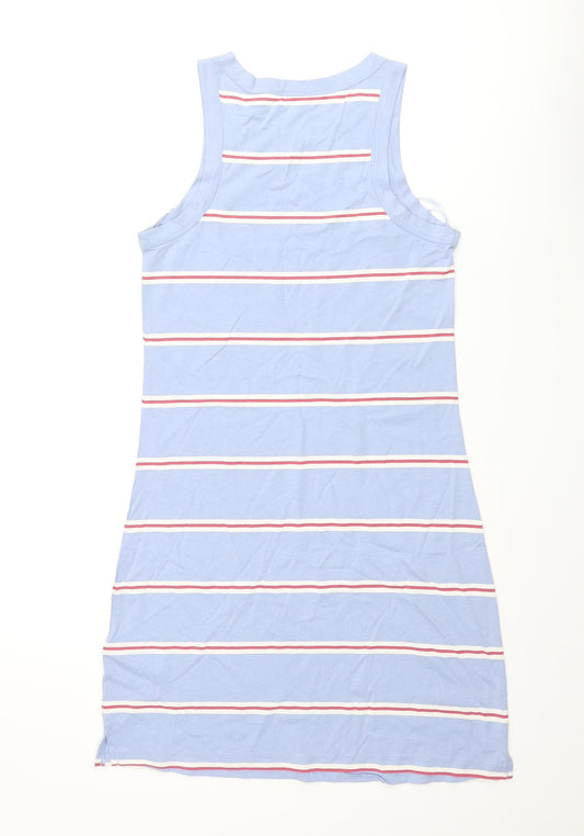 Marks and Spencer Womens Blue Animal Print Cotton Tank Dress Size S Roll Neck Pullover