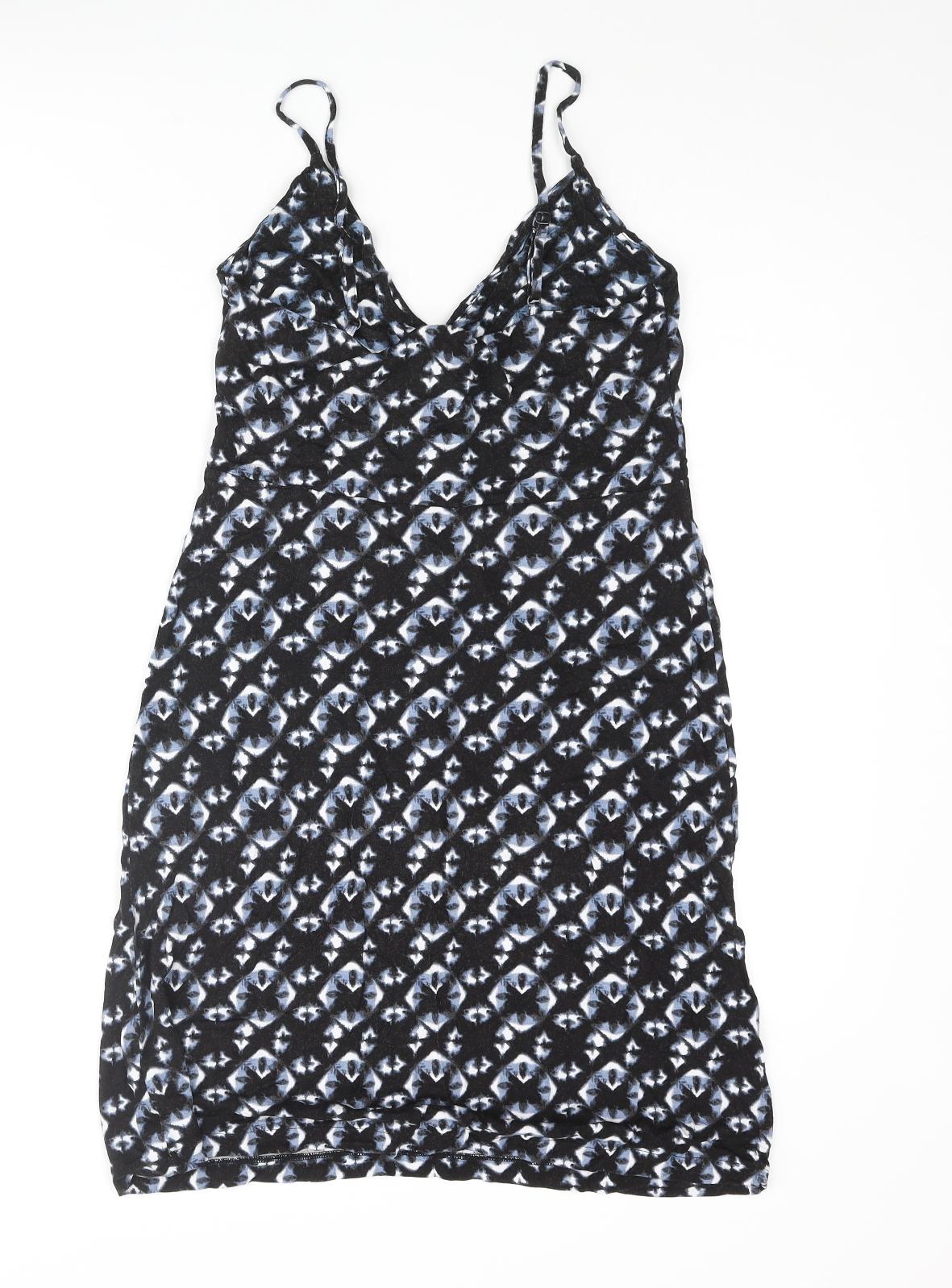 H&M Womens Black Geometric Polyester Bodycon Size M Sweetheart Pullover - Knot