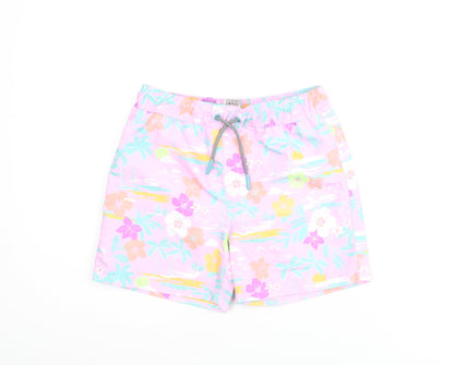 Marks and Spencer Boys Multicoloured Geometric Polyester Sweat Shorts Size 6-7 Years Regular Drawstring - Palm Tree Flower Swim Shorts