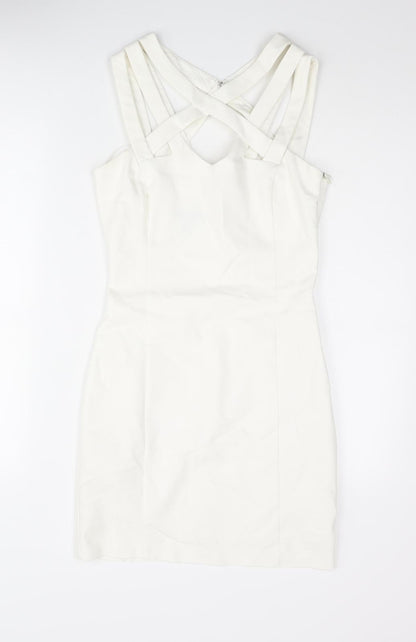 Mango Womens White Cotton Bodycon Size S Halter Zip