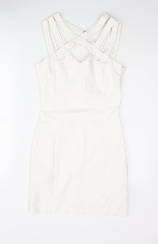 Mango Womens White Cotton Bodycon Size S Halter Zip