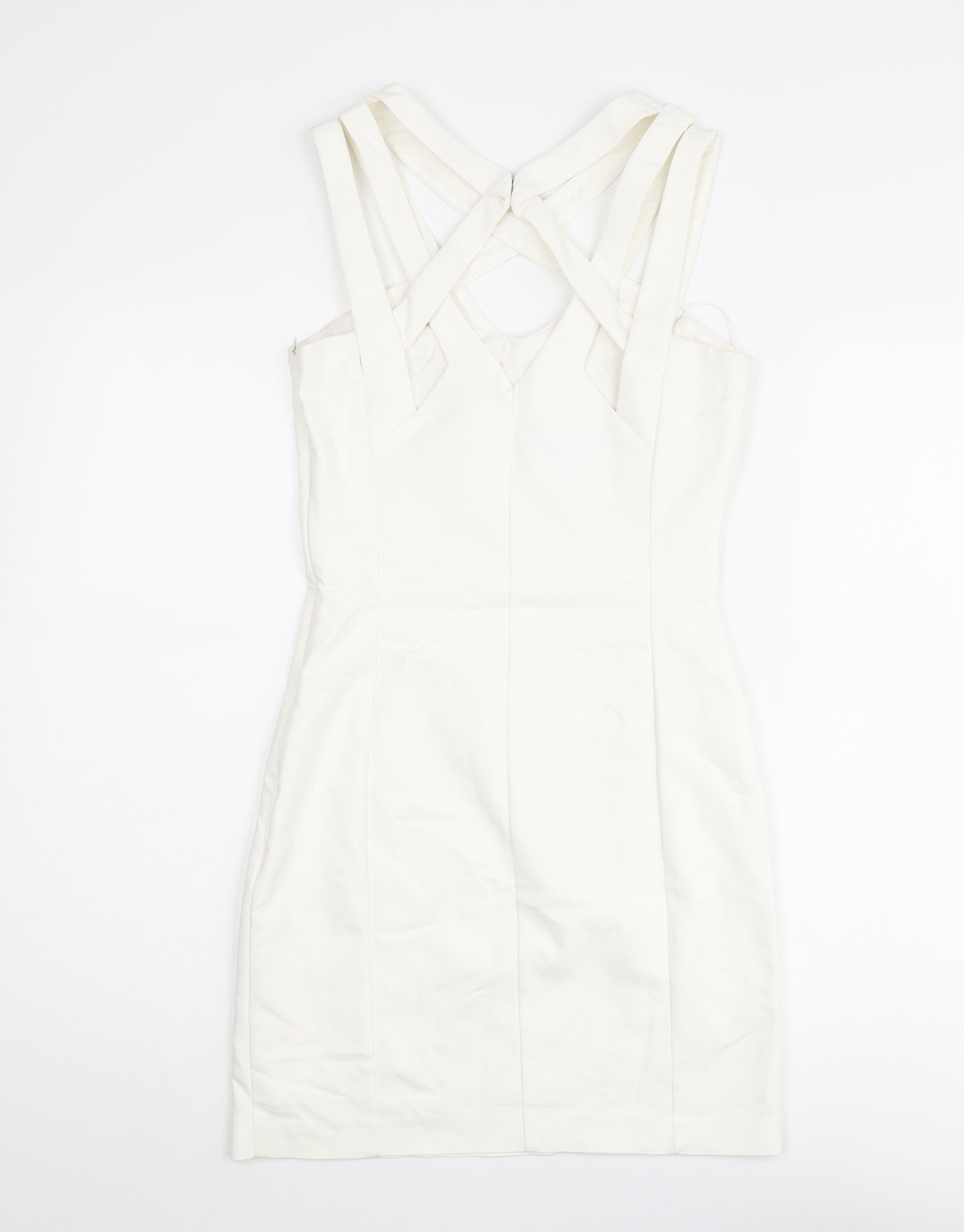 Mango Womens White Cotton Bodycon Size S Halter Zip
