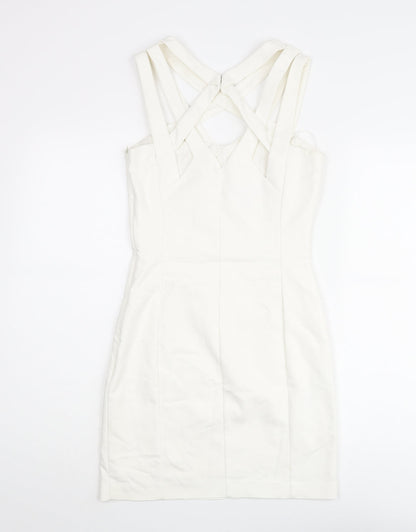 Mango Womens White Cotton Bodycon Size S Halter Zip