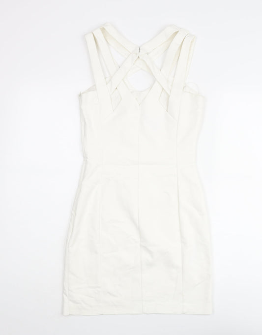 Mango Womens White Cotton Bodycon Size S Halter Zip