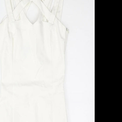 Mango Womens White Cotton Bodycon Size S Halter Zip