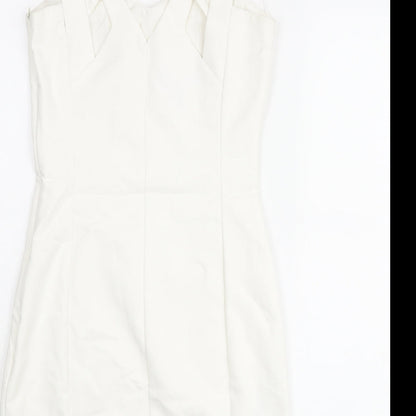 Mango Womens White Cotton Bodycon Size S Halter Zip