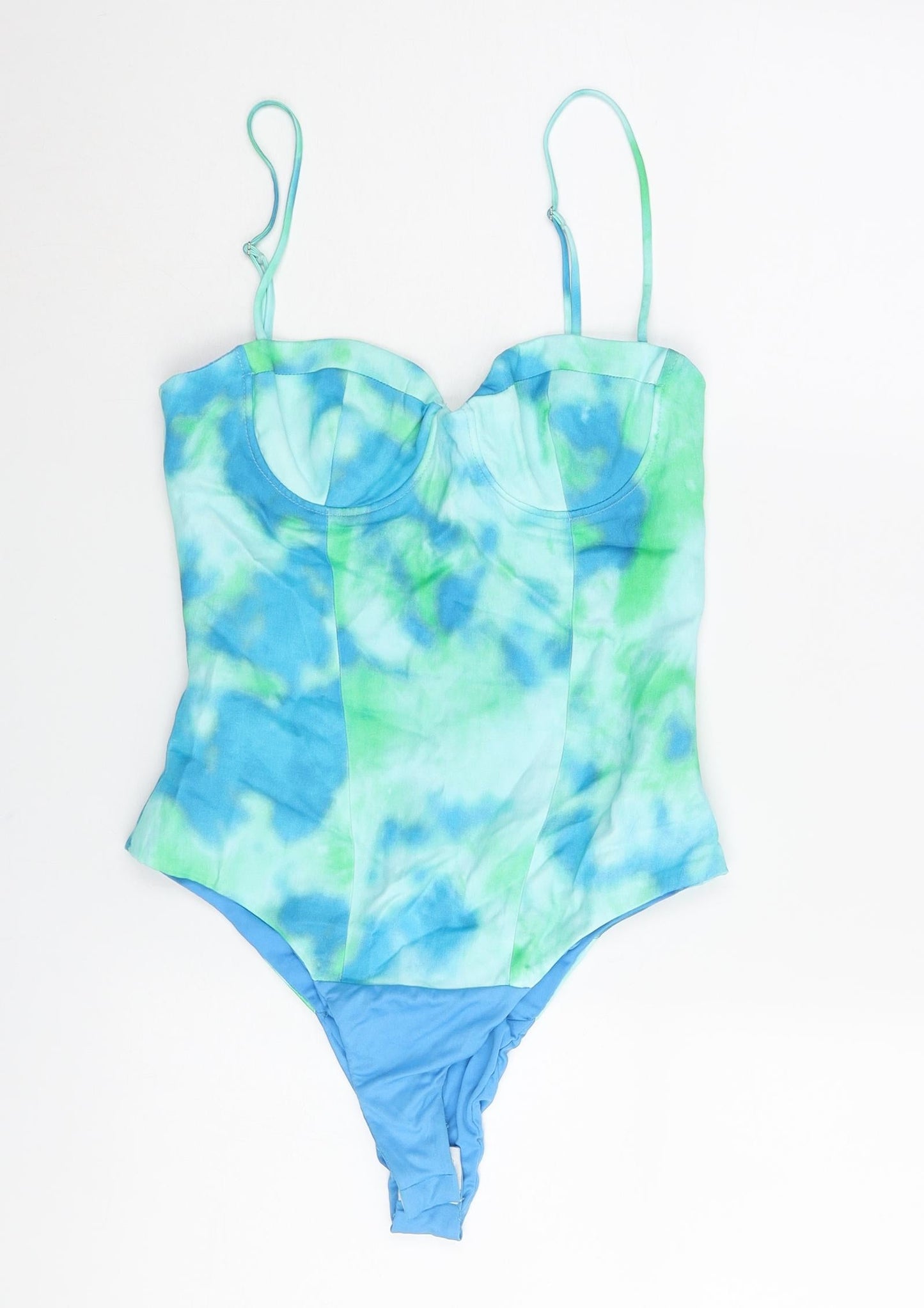 Zara Womens Blue Tie Dye Polyester Bodysuit One-Piece Size XS Zip
