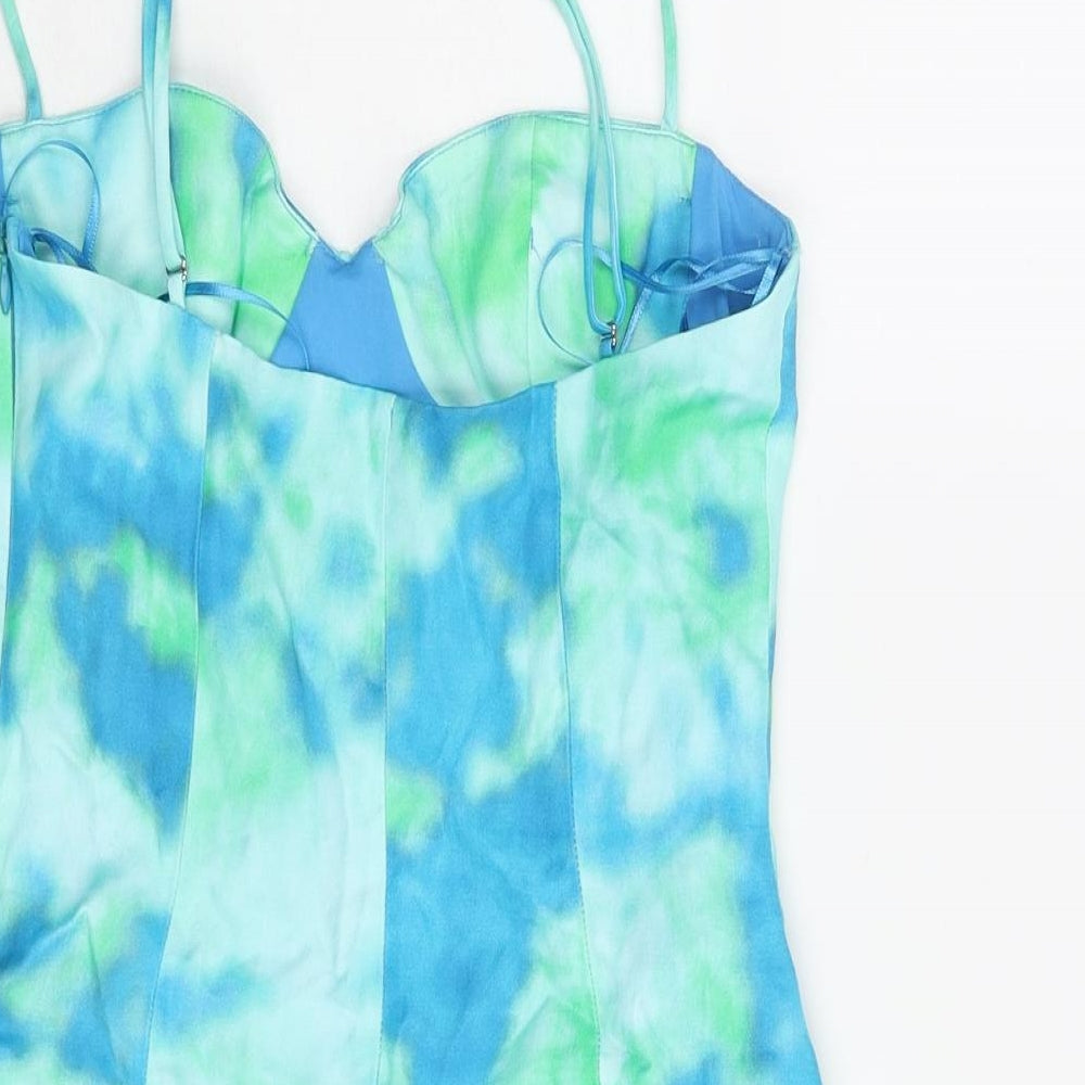 Zara Womens Blue Tie Dye Polyester Bodysuit One-Piece Size XS Zip