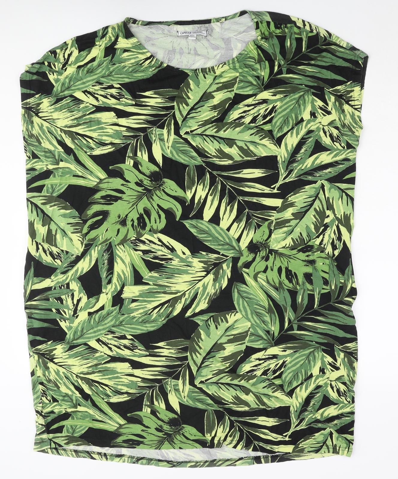 Capsule Womens Green Geometric Viscose T-Shirt Dress Size 18 Roll Neck Pullover - Leaf Print