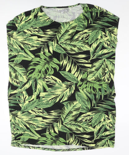 Capsule Womens Green Geometric Viscose T-Shirt Dress Size 18 Roll Neck Pullover - Leaf Print