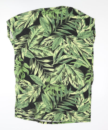 Capsule Womens Green Geometric Viscose T-Shirt Dress Size 18 Roll Neck Pullover - Leaf Print