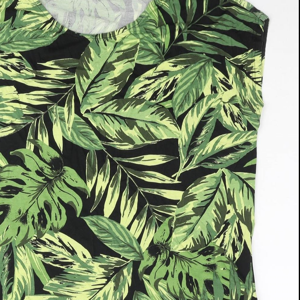 Capsule Womens Green Geometric Viscose T-Shirt Dress Size 18 Roll Neck Pullover - Leaf Print