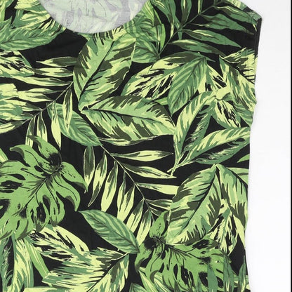 Capsule Womens Green Geometric Viscose T-Shirt Dress Size 18 Roll Neck Pullover - Leaf Print