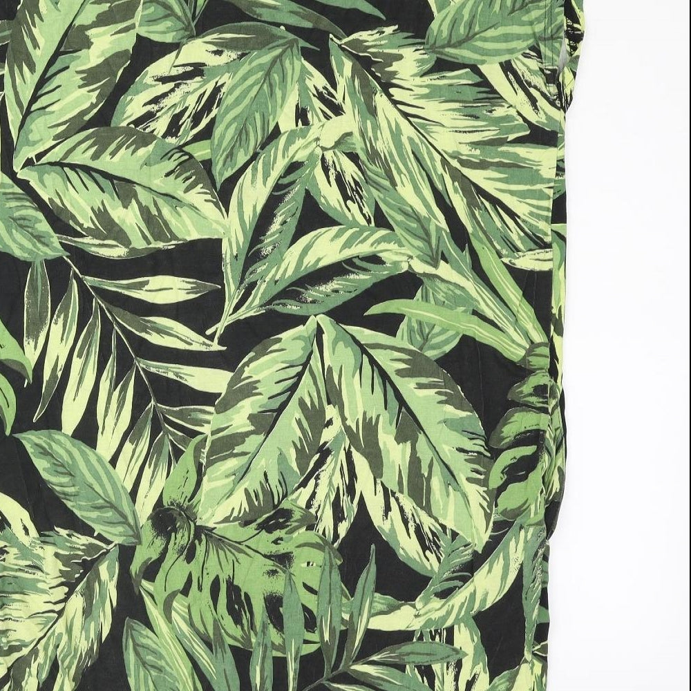 Capsule Womens Green Geometric Viscose T-Shirt Dress Size 18 Roll Neck Pullover - Leaf Print