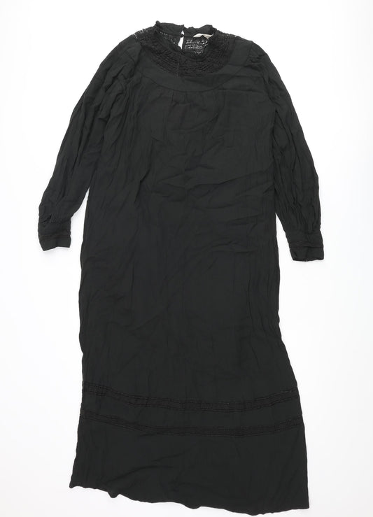 Per Una Womens Black Viscose Maxi Size 10 Mock Neck Button - Lace Trim