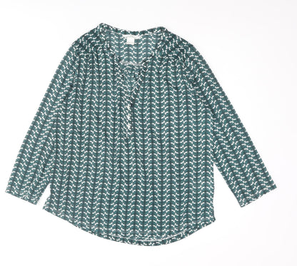 H&M Womens Green Geometric Polyester Basic Blouse Size S V-Neck