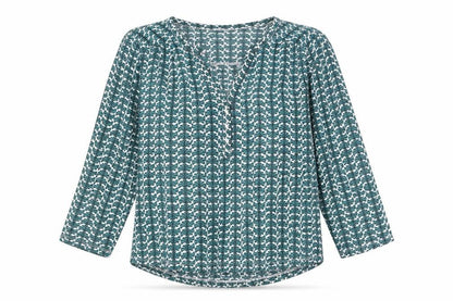 H&M Womens Green Geometric Polyester Basic Blouse Size S V-Neck