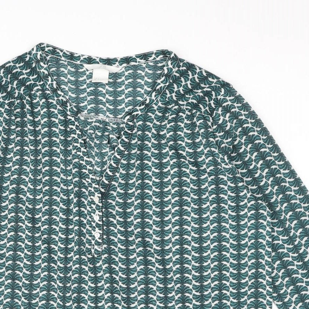 H&M Womens Green Geometric Polyester Basic Blouse Size S V-Neck