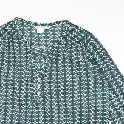 H&M Womens Green Geometric Polyester Basic Blouse Size S V-Neck