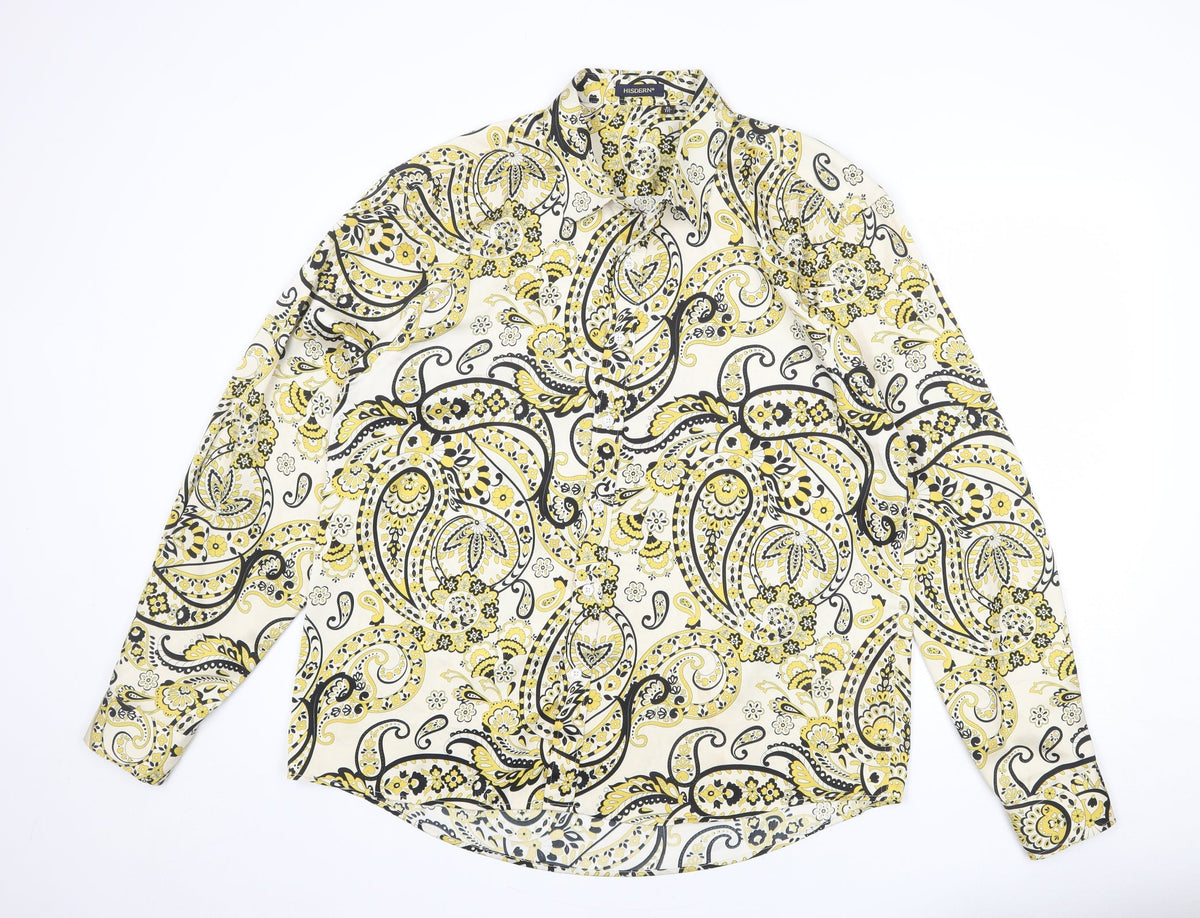 Hisdern Mens Multicoloured Paisley Polyester Button-Up Size XL Collared Button