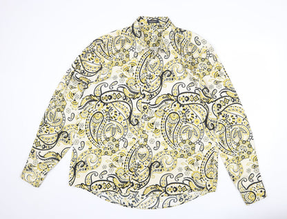 Hisdern Mens Multicoloured Paisley Polyester Button-Up Size XL Collared Button