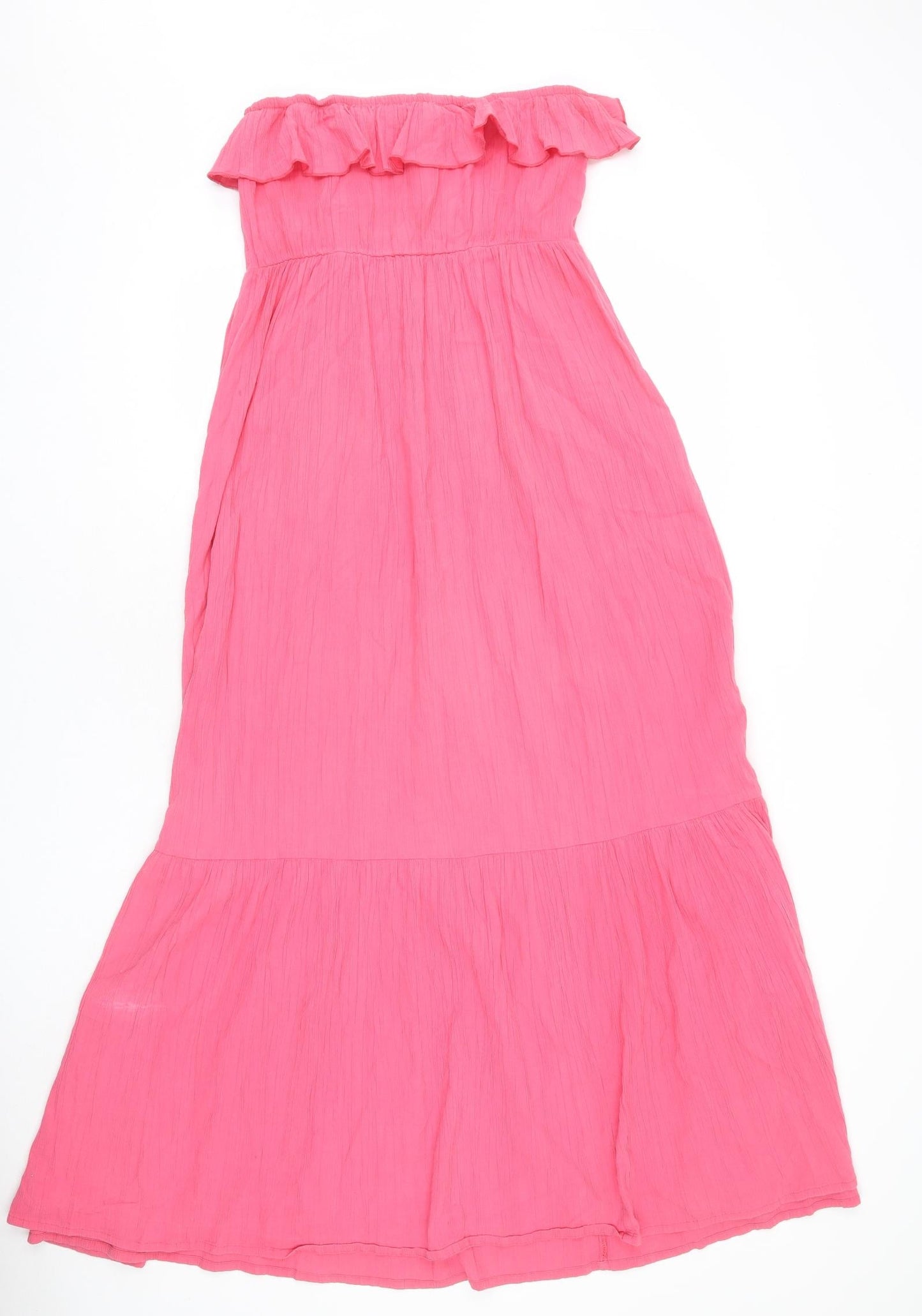 Monsoon Womens Pink 100% Cotton Maxi Size M Off the Shoulder Pullover - Ruffle Detail, Tassels