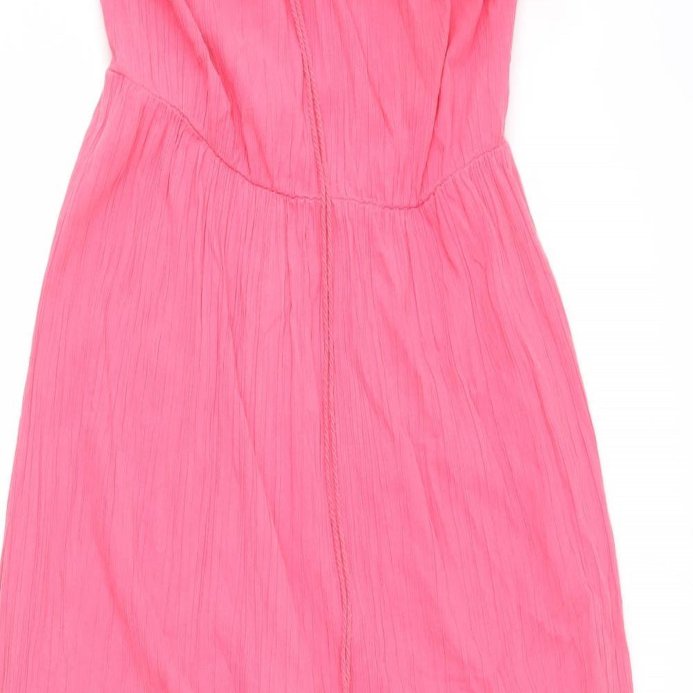 Monsoon Womens Pink 100% Cotton Maxi Size M Off the Shoulder Pullover - Ruffle Detail, Tassels