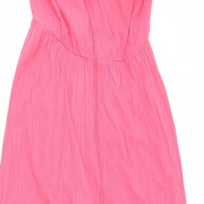 Monsoon Womens Pink 100% Cotton Maxi Size M Off the Shoulder Pullover - Ruffle Detail, Tassels