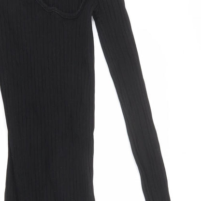 Zara Womens Black Cotton Bodycon Size S Scoop Neck Pullover - Stretchy, Ribbed