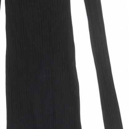 Zara Womens Black Cotton Bodycon Size S Scoop Neck Pullover - Stretchy, Ribbed
