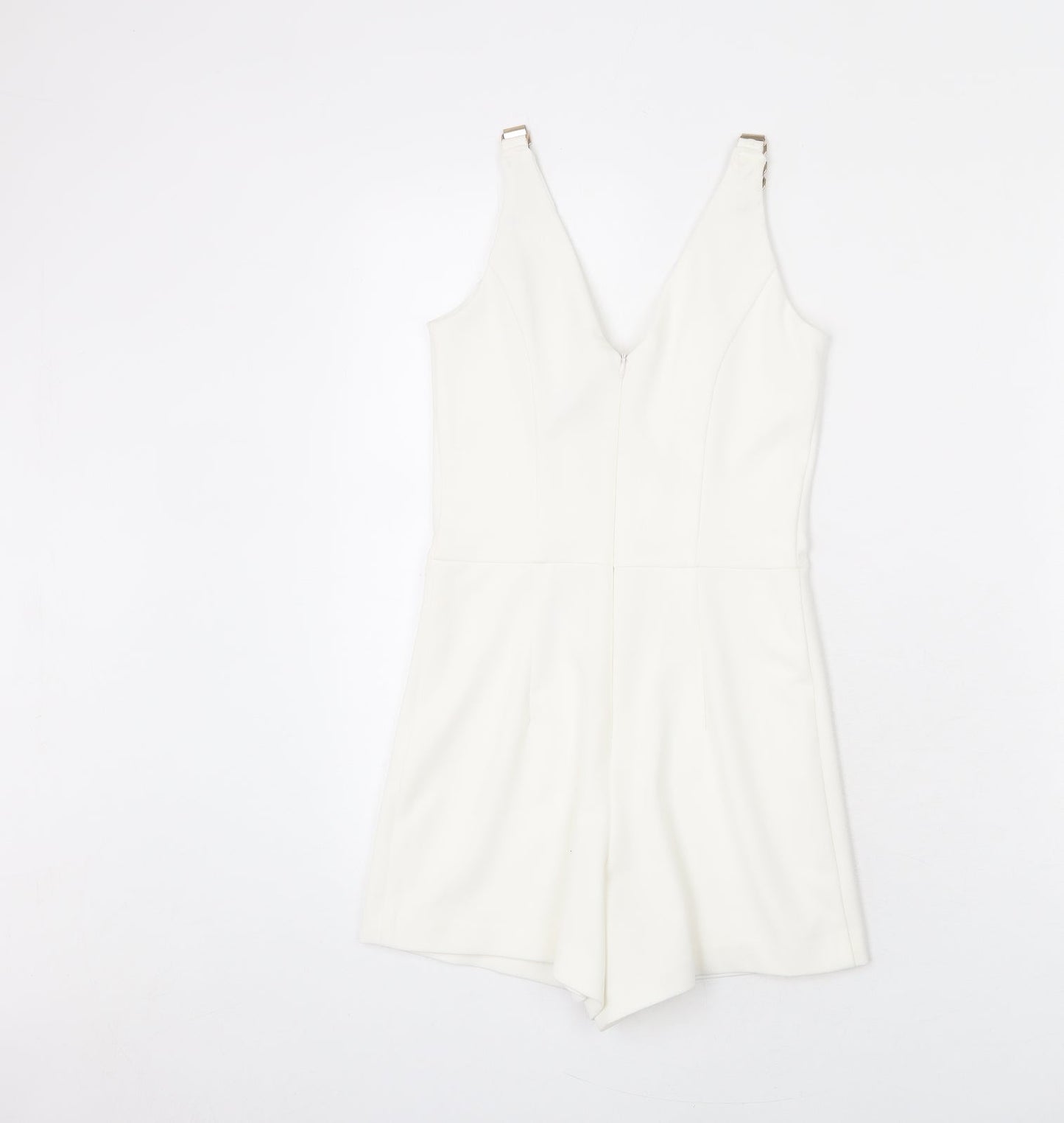 Miss Selfridge Womens White Polyester Romper One-Piece Size 6 Zip - Chain Strap