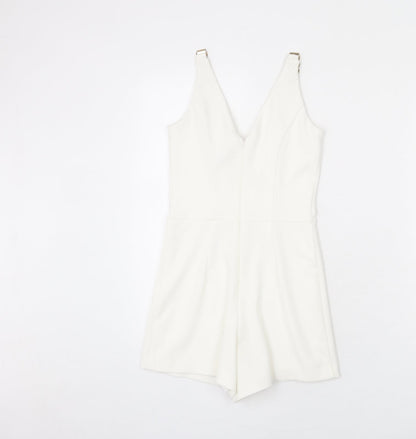 Miss Selfridge Womens White Polyester Romper One-Piece Size 6 Zip - Chain Strap