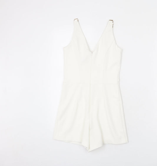 Miss Selfridge Womens White Polyester Romper One-Piece Size 6 Zip - Chain Strap