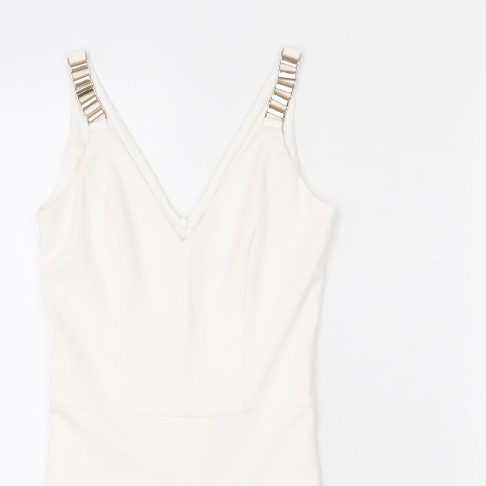 Miss Selfridge Womens White Polyester Romper One-Piece Size 6 Zip - Chain Strap