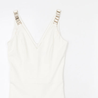 Miss Selfridge Womens White Polyester Romper One-Piece Size 6 Zip - Chain Strap