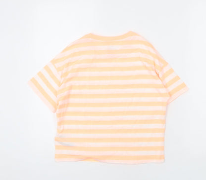Marks and Spencer Girls Orange Striped Cotton Cropped T-Shirt Size 10-11 Years Round Neck Pullover