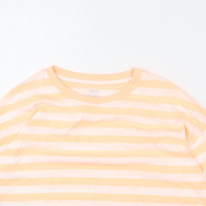 Marks and Spencer Girls Orange Striped Cotton Cropped T-Shirt Size 10-11 Years Round Neck Pullover