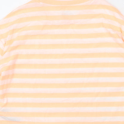 Marks and Spencer Girls Orange Striped Cotton Cropped T-Shirt Size 10-11 Years Round Neck Pullover