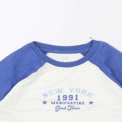 Marks and Spencer Girls White Cotton Cropped T-Shirt Size 6-7 Years Round Neck Pullover - New York, Manifesting A Good Time