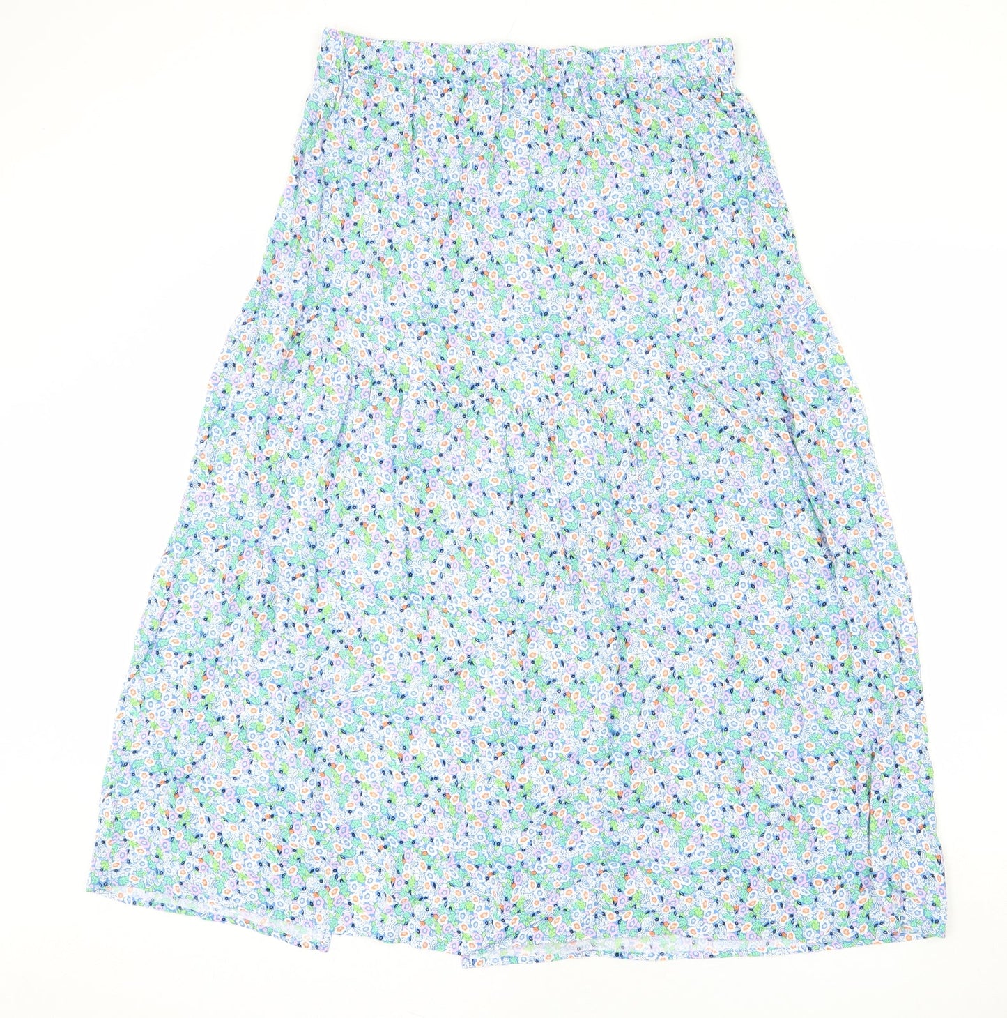 Marks and Spencer Womens Multicoloured Floral Viscose Swing Skirt Size 14 - Long Length, Slit