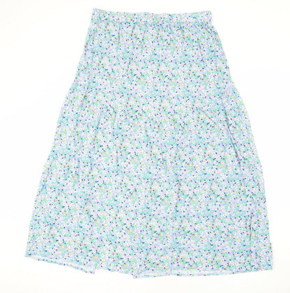 Marks and Spencer Womens Multicoloured Floral Viscose Swing Skirt Size 14 - Long Length, Slit