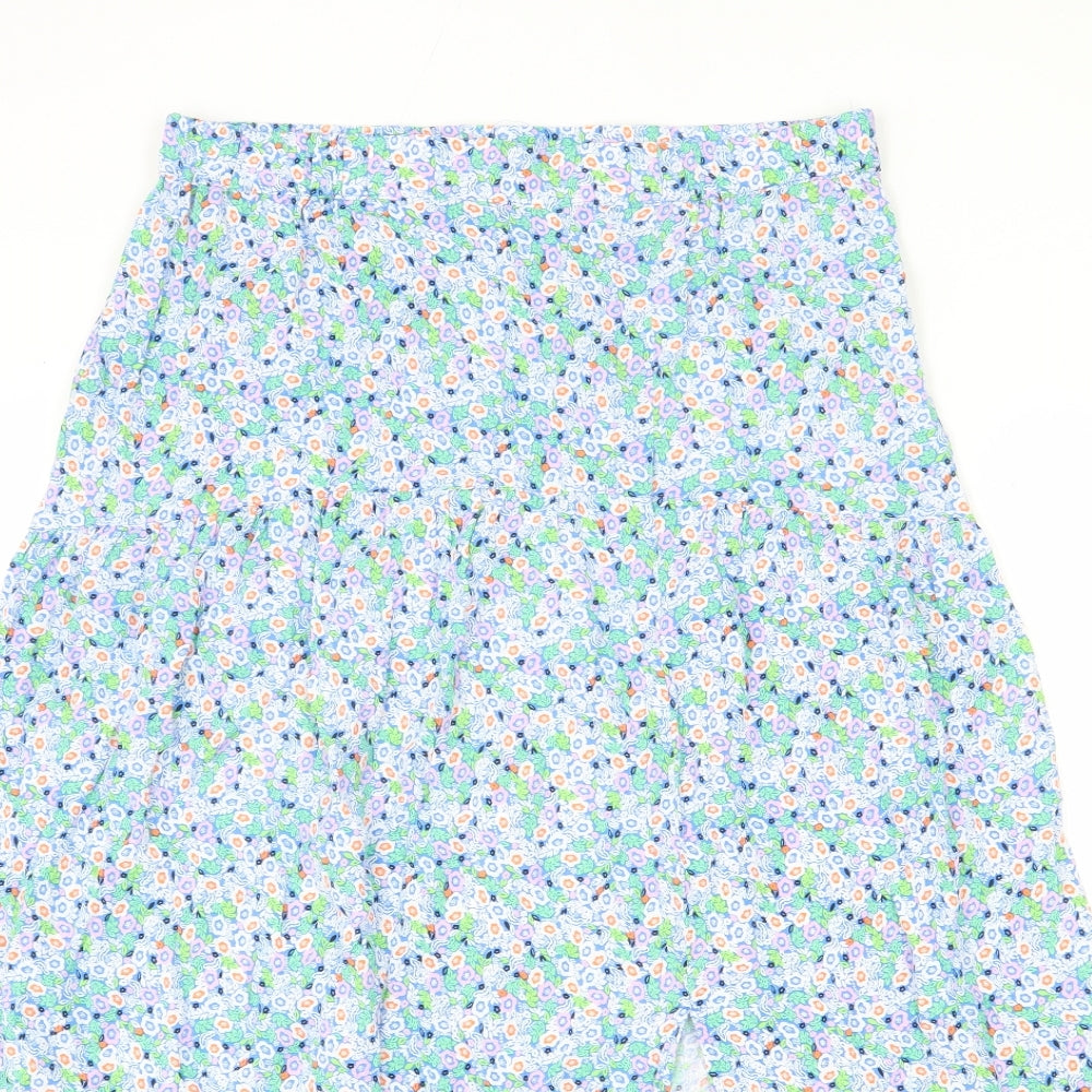Marks and Spencer Womens Multicoloured Floral Viscose Swing Skirt Size 14 - Long Length, Slit