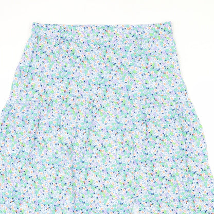 Marks and Spencer Womens Multicoloured Floral Viscose Swing Skirt Size 14 - Long Length, Slit