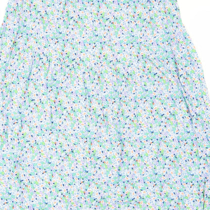 Marks and Spencer Womens Multicoloured Floral Viscose Swing Skirt Size 14 - Long Length, Slit