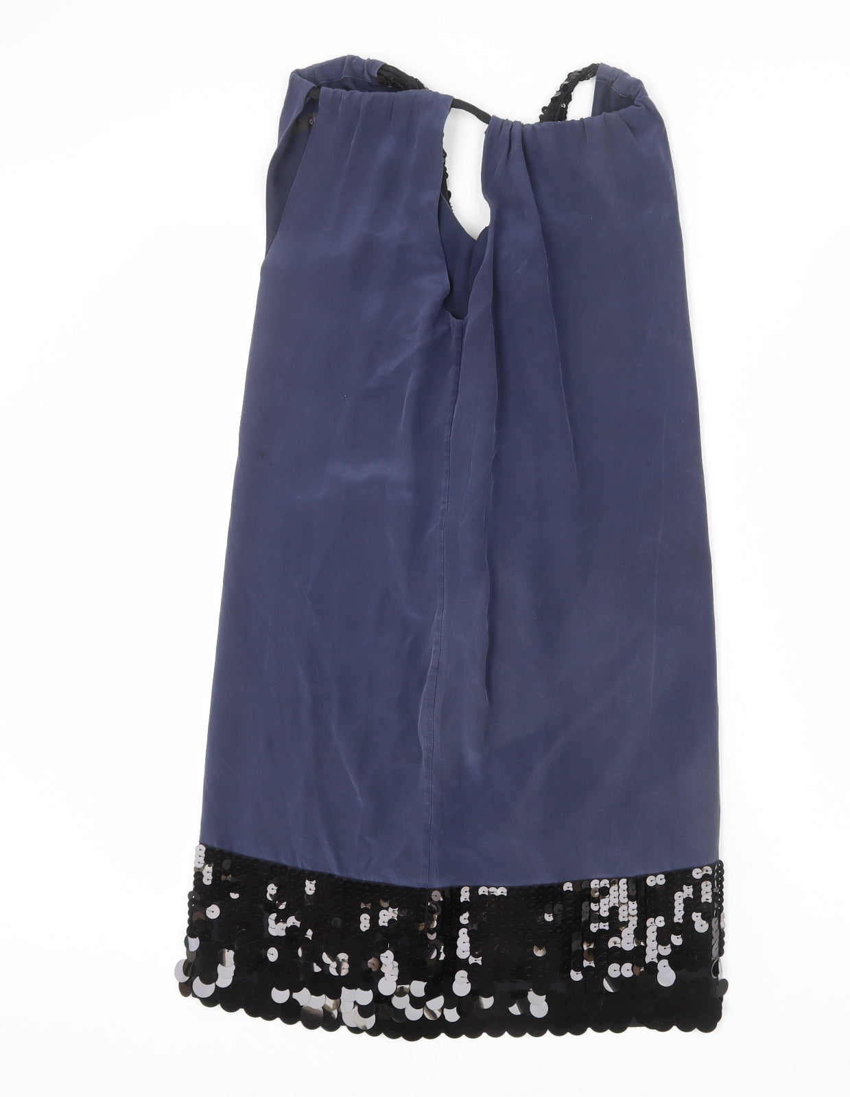 Coast Womens Blue Silk Sheath Size 6 Round Neck Tie - Sequins, Keyhole Cut Out