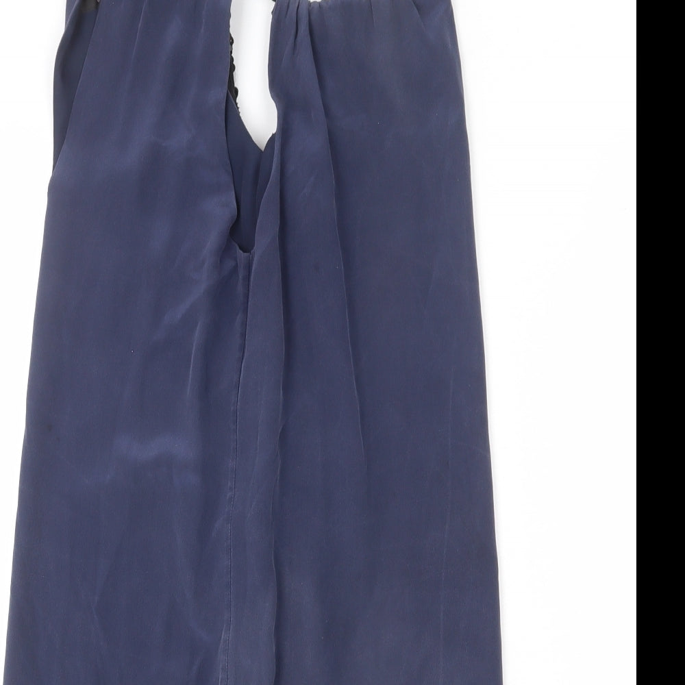 Coast Womens Blue Silk Sheath Size 6 Round Neck Tie - Sequins, Keyhole Cut Out